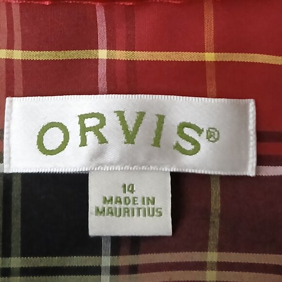 Orvis Top Size 14 Red Plaid Cotton Button Front Long Sleeve - Picture 8 of 10